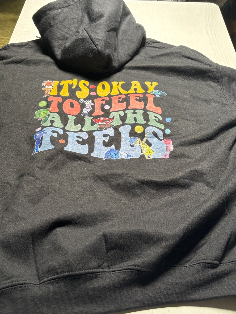 Black Hoodie with Multicolor 'It's Okay To Feel All The Feels' Graphic
